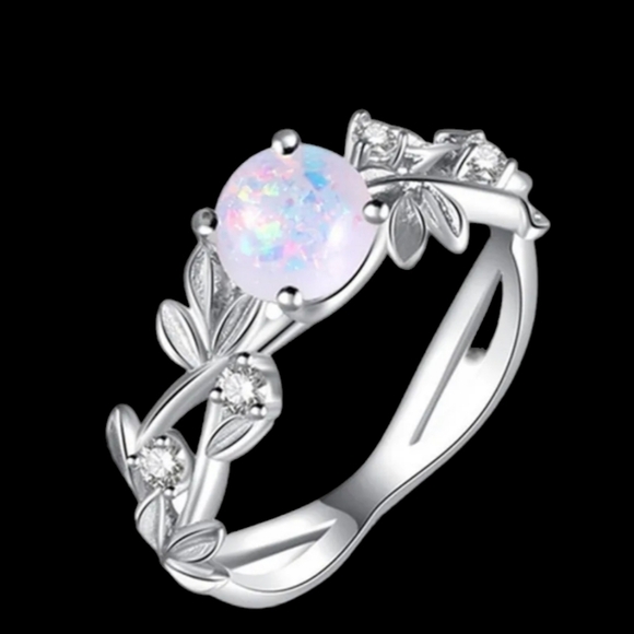 NEW Women's opal man-made ring crystal rhinestones flowers size 7 - Picture 3 of 5